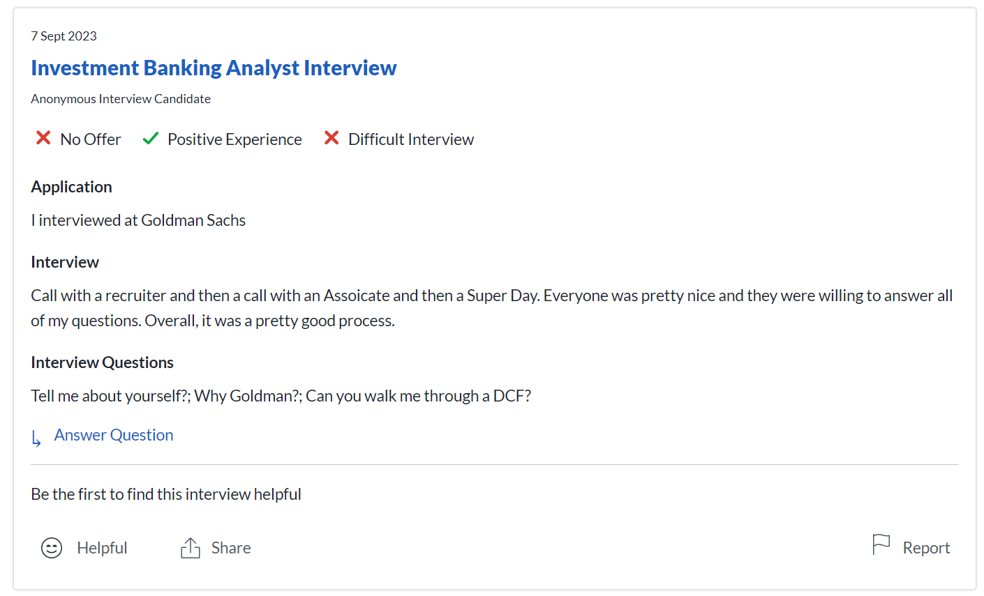 Investment Banking Analyst Interview