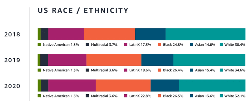 Amazon workforce by ethnicity