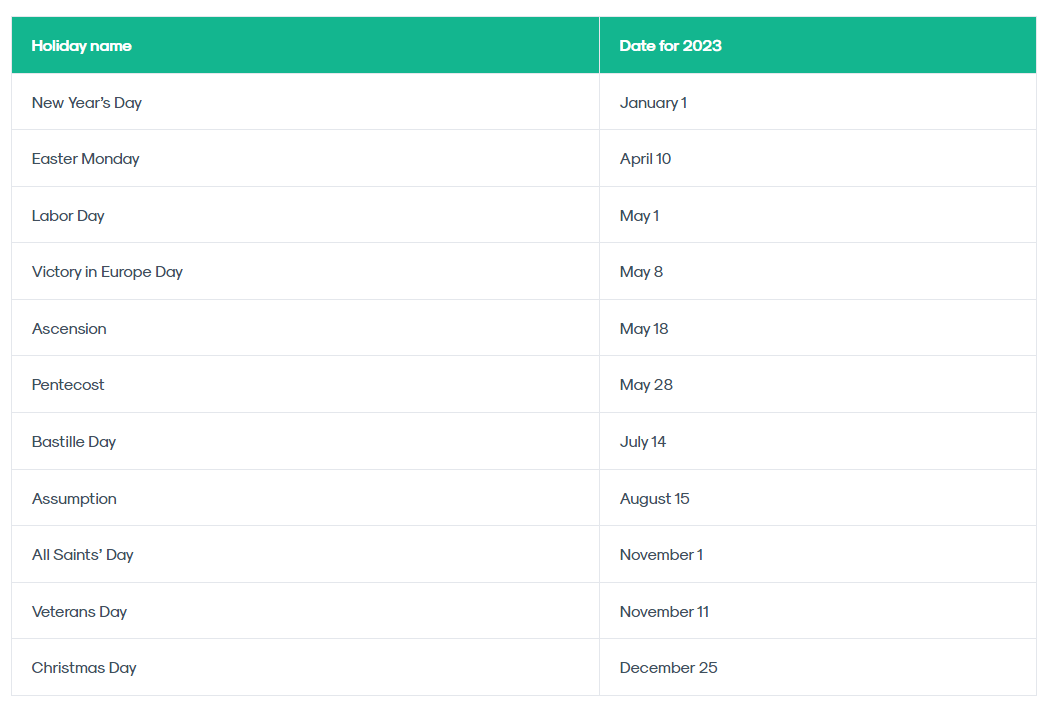 public holidays in France